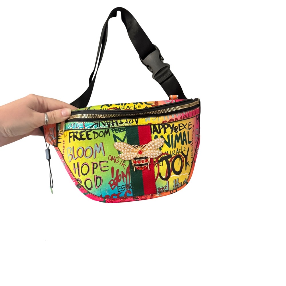 Alba‎ Graffiti NWT Bee Fanny Pack Waist Bag Multi Color Neon Streetwear New
